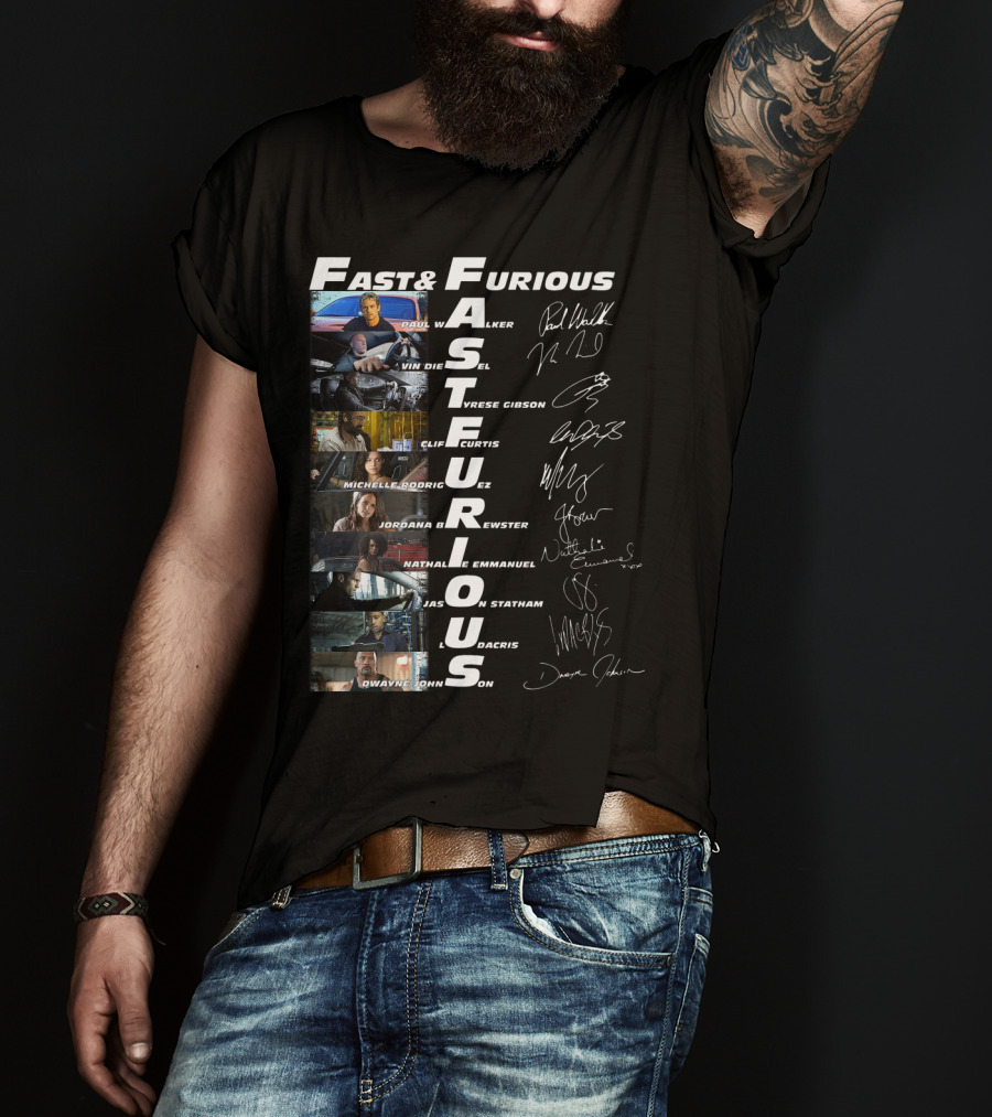 Fast And Furious Paul Walker Vin Diesel Tyrese Gibson Michelle Rodriguez Jordana Brewster Nathalie Emmanuel Jason Statham Ludacris Dwayne Johnson T-Shirt