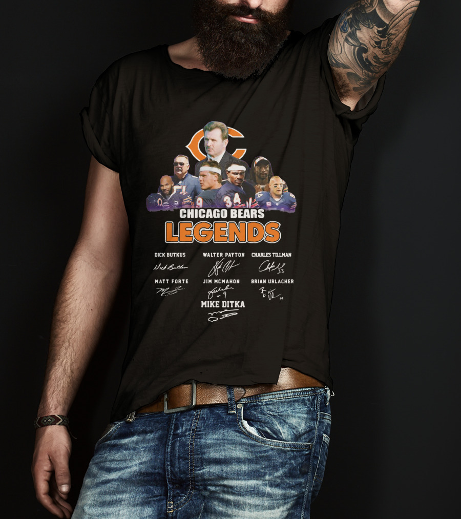 Chicago Bears Legends Dick Butkus Walter Payton Charles Tillman Matt Forte Jim Mcmahon Brian Urlacher Mike Ditka T-Shirt