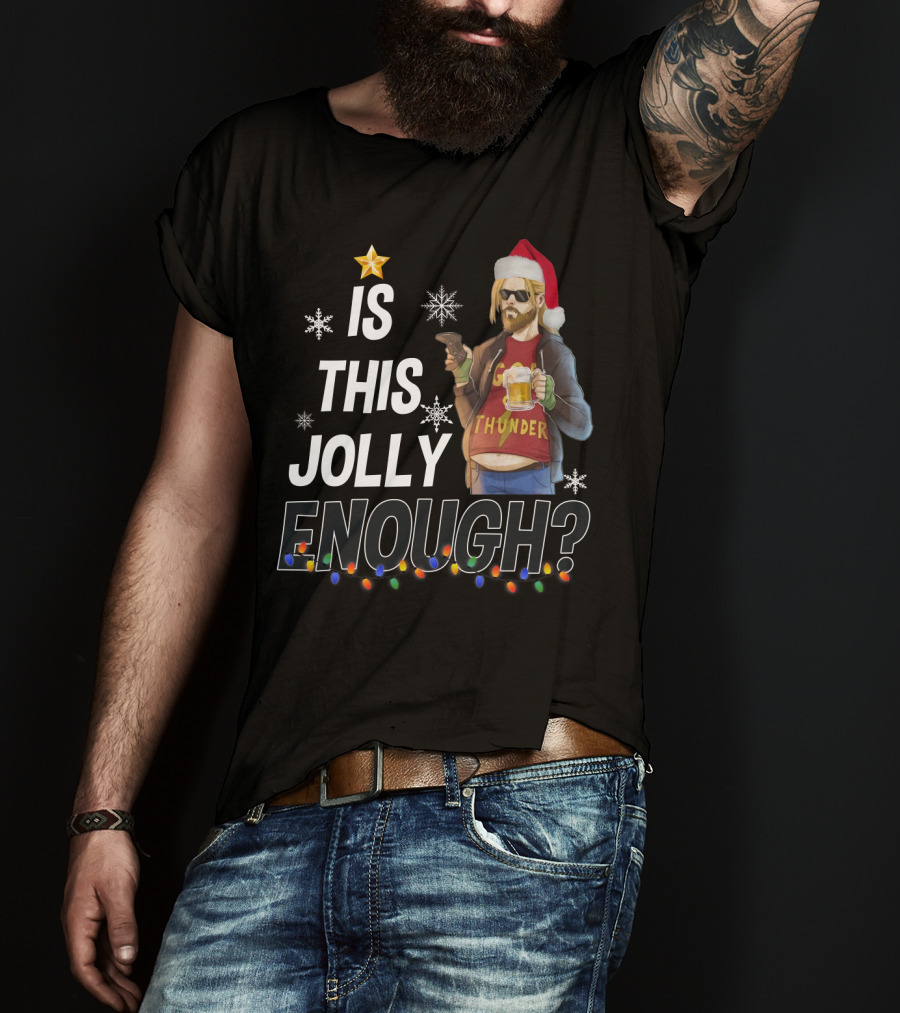 Is This Jolly Enough Thor Thunder Santa Hat Retro Holiday T-Shirt