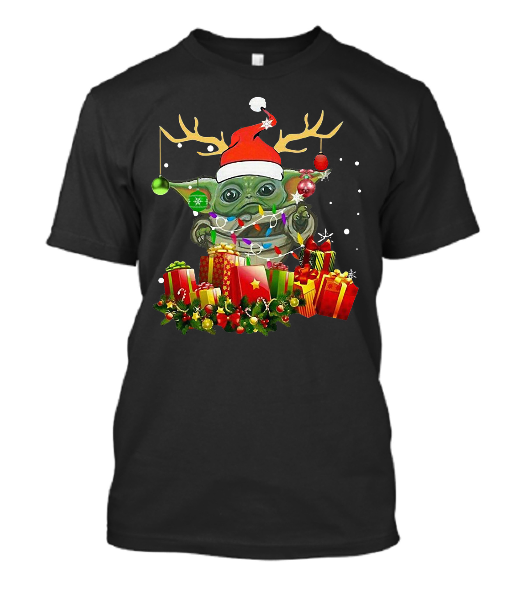 Christmas Baby Yoda Reindeer Antlers Gifts The Mandalorian T-Shirt