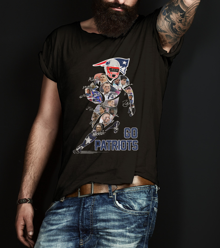 GO PATRIOTS New England Football Player Collage And Signatures T-Shirt