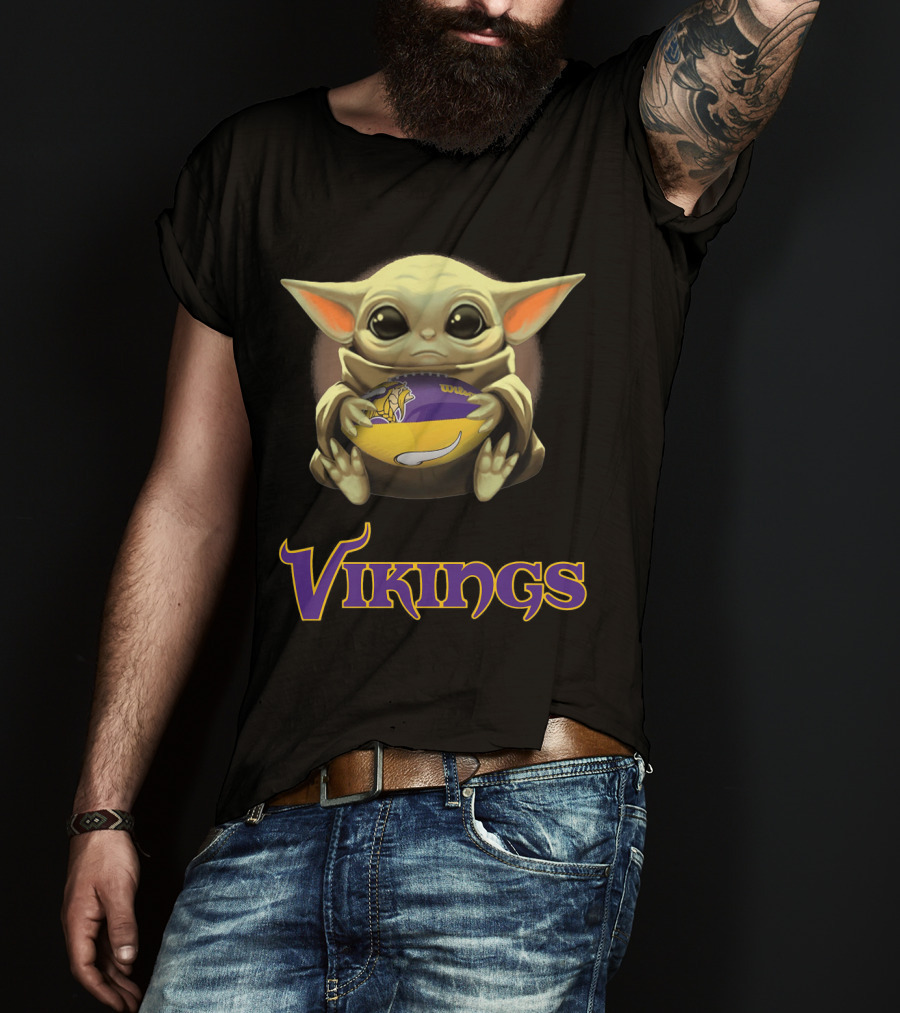 Baby Yoda With Minnesota Vikings Football T-Shirt