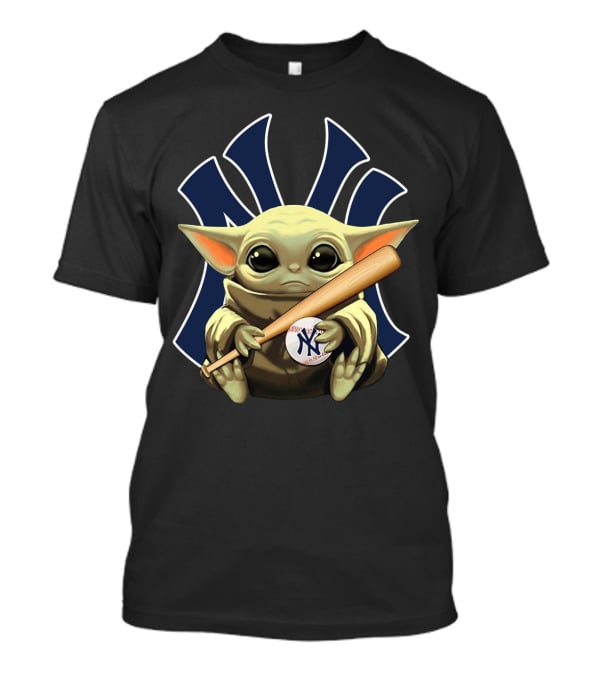 Baby Yoda Holding Baseball And Bat With New York Yankees T-Shirt