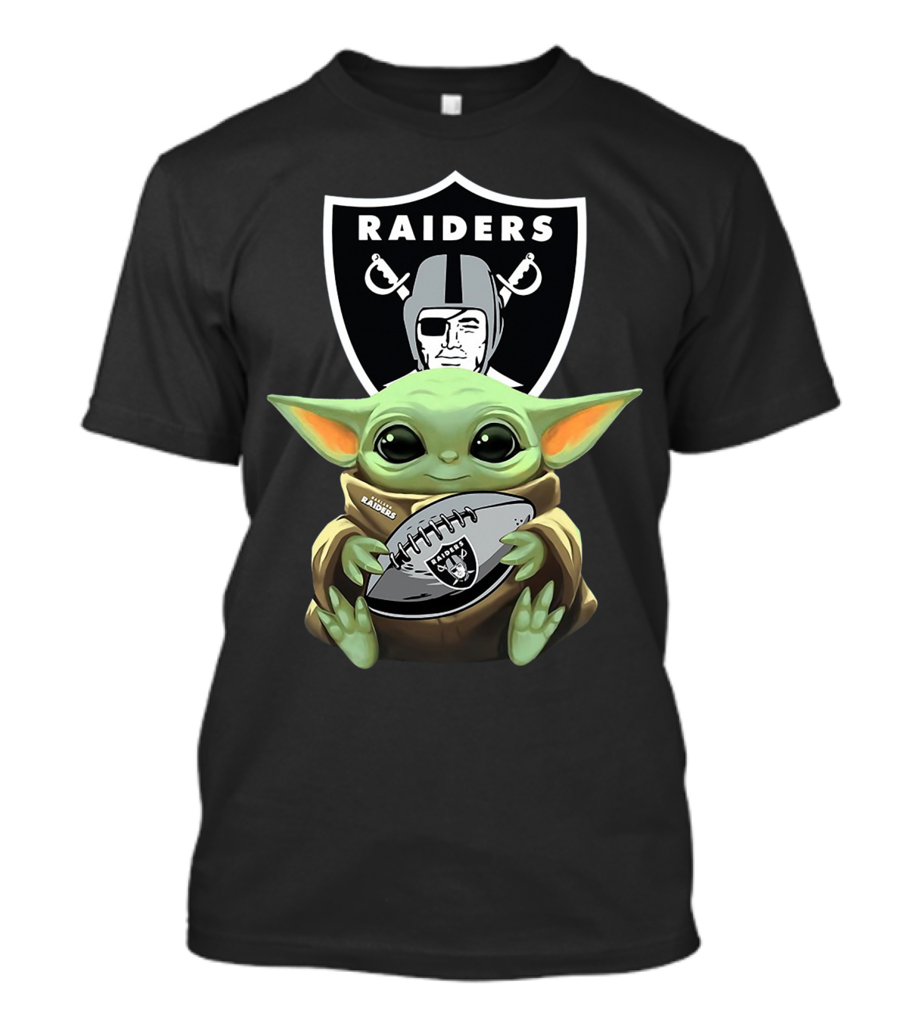 Raiders Baby Yoda Hugs Football With Shield T-Shirt