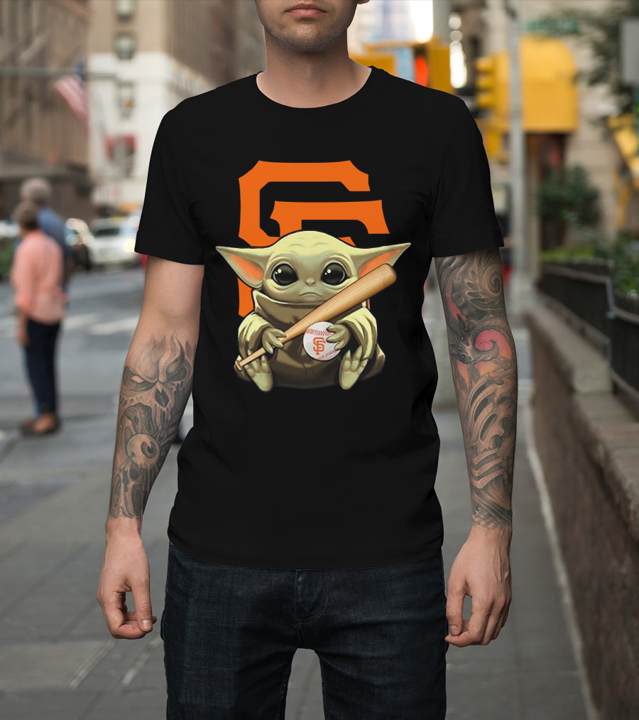Baby Yoda San Francisco Giants Logo Baseball Bat And Ball T-Shirt