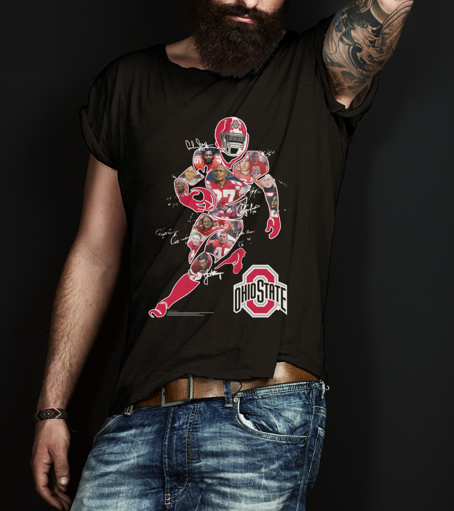 Ohio State Buckeyes Football Collage With Player And Helmet T-Shirt
