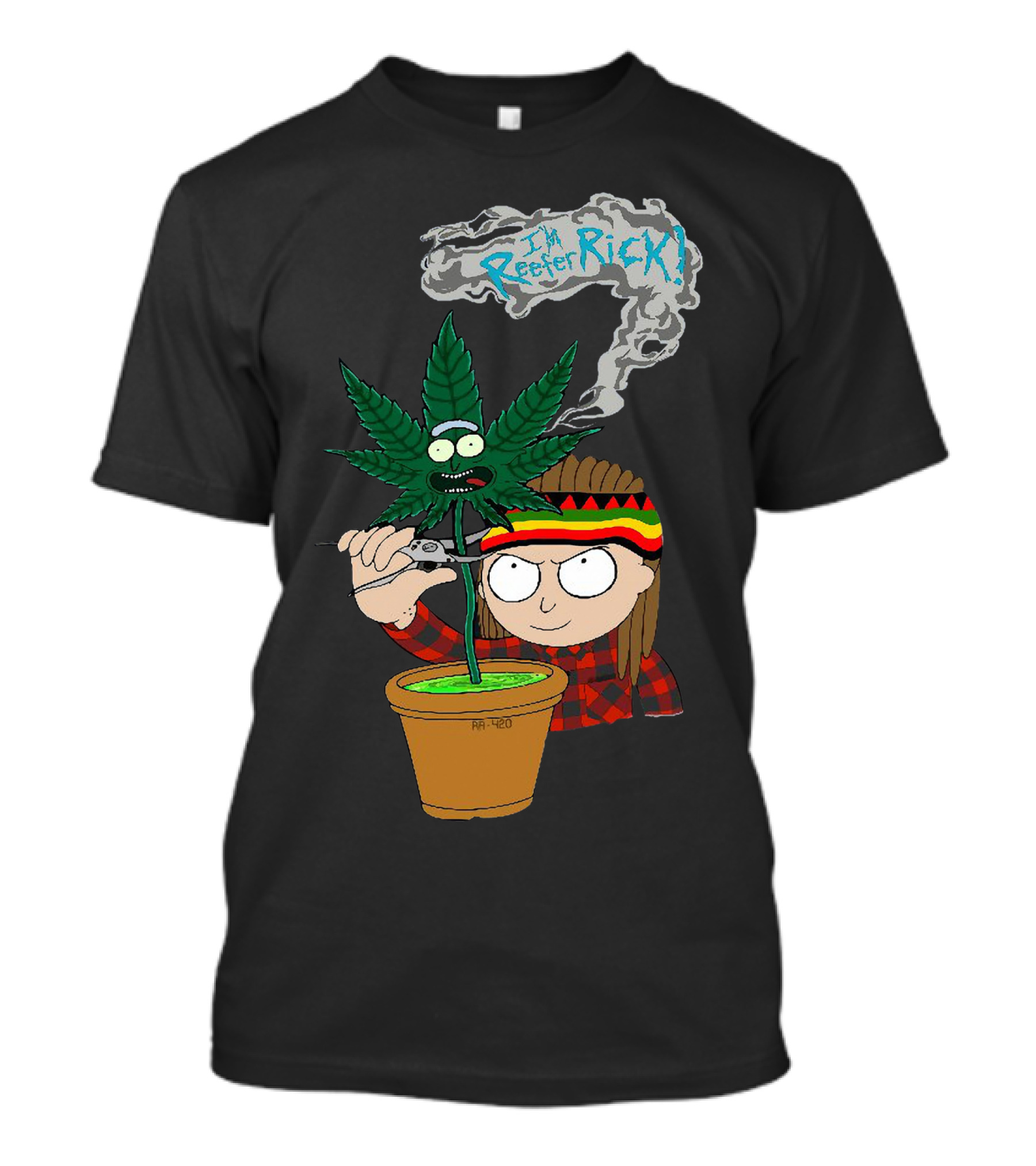 Morty I'm Reefer Rick Planter Rastafarian Style Smiling Face Smoking Plant T-Shirt