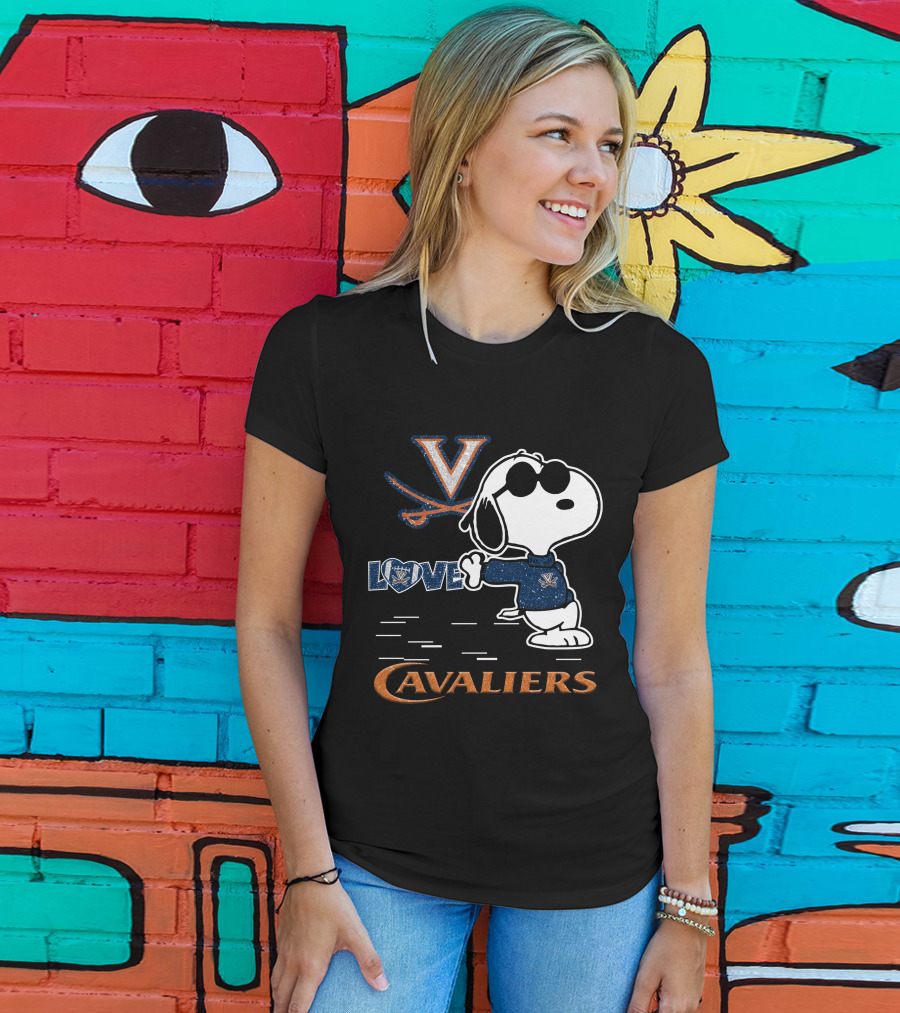 Snoopy Love Virginia Cavaliers V Logo And Heart T-Shirt