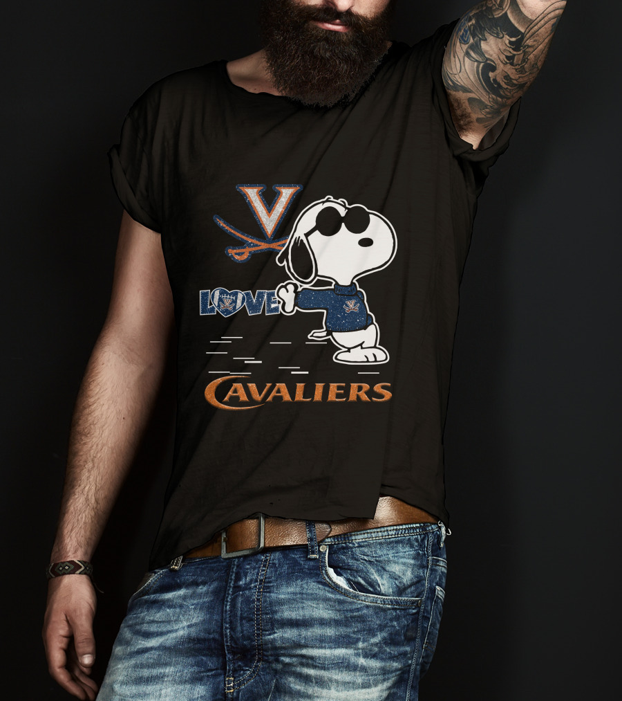 Snoopy Love Virginia Cavaliers V Logo And Heart T-Shirt
