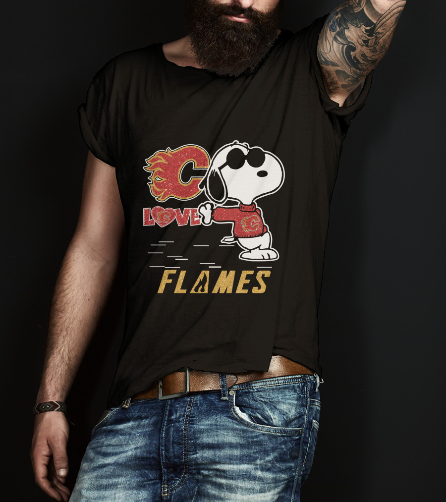 Snoopy Love Calgary Flames Peanuts Logo Cartoon T-Shirt