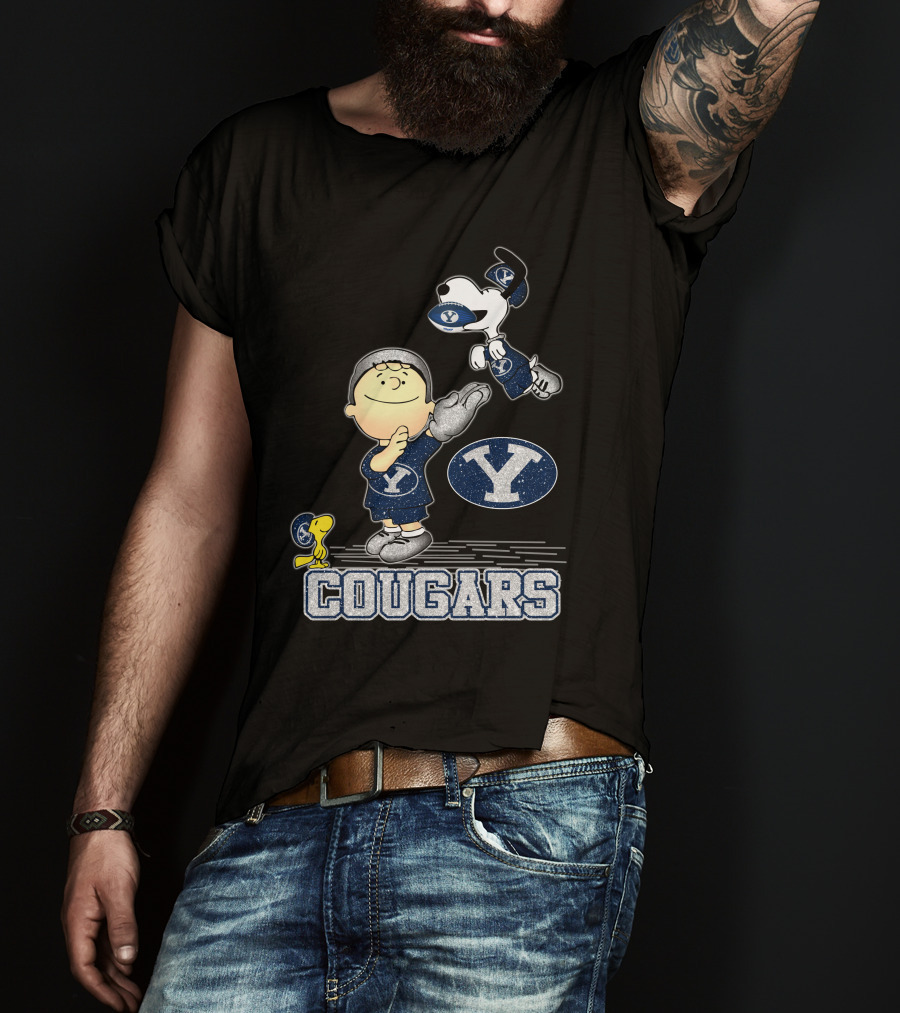 Snoopy Love BYU Cougars Peanuts Football Team Spirit T-Shirt
