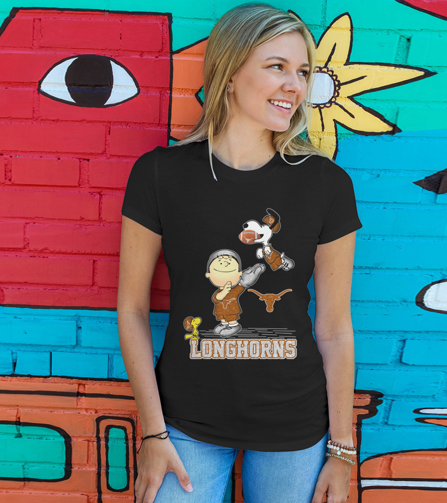 Snoopy Longhorns Peanuts Football Charlie Brown Texas Fans T-Shirt