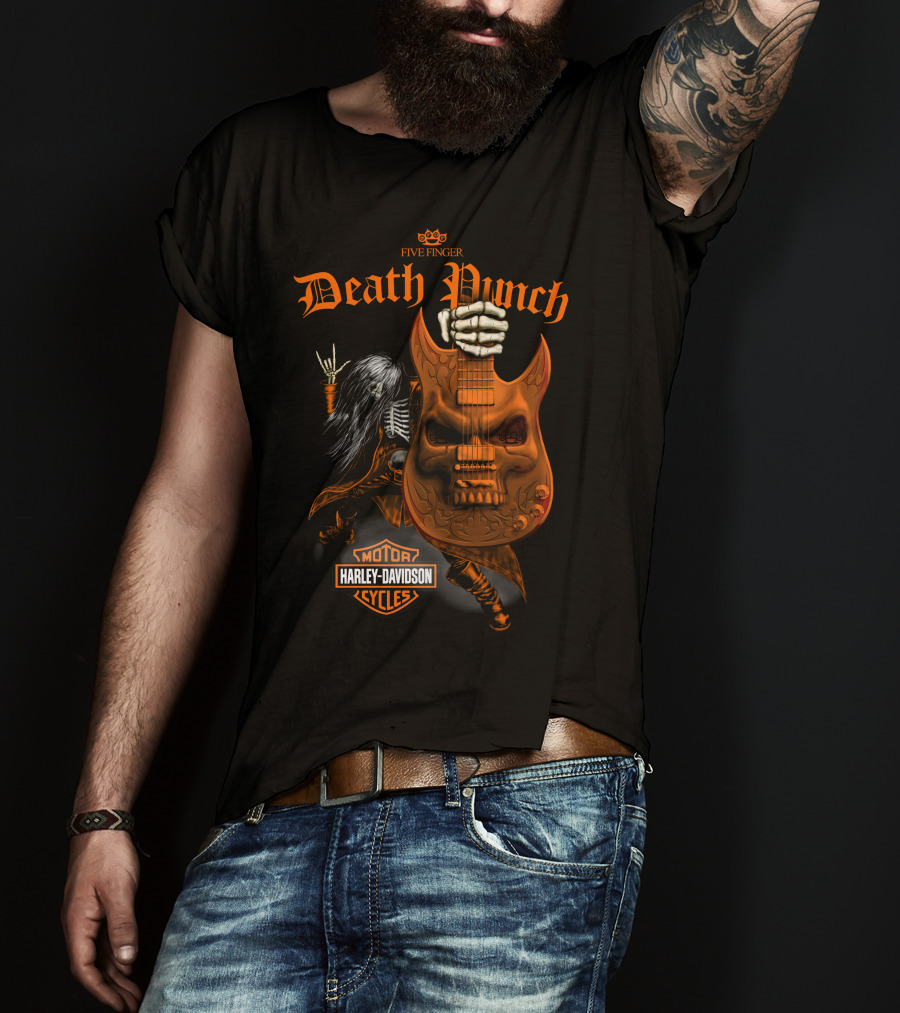 Five Finger Death Punch Harley Davidson Cycles Skeleton Guitar T-Shirt