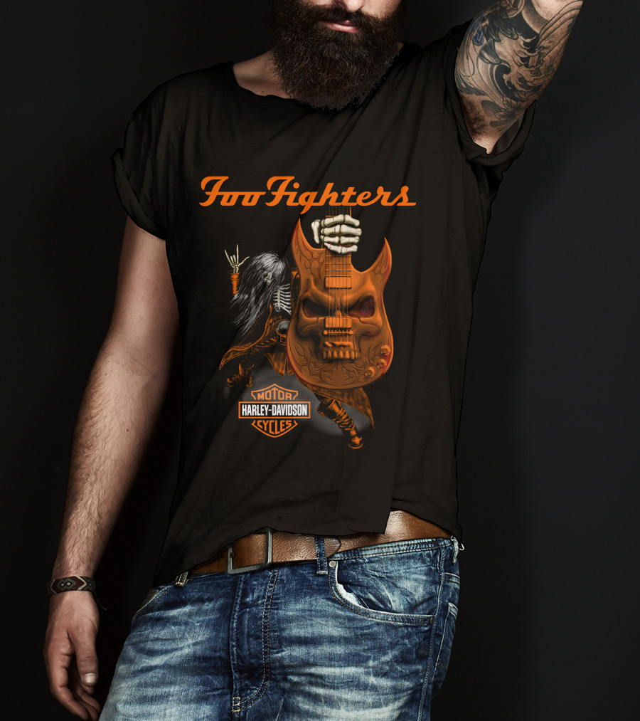 Foo Fighters Harley Davidson Skull Guitar T-Shirt
