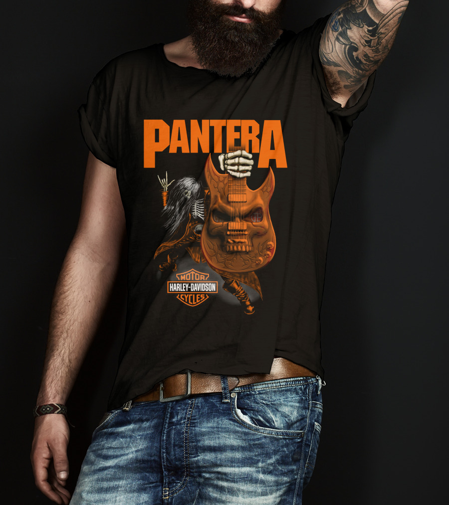 Pantera Harley Davidson Cycles Skeleton Guitar T-Shirt