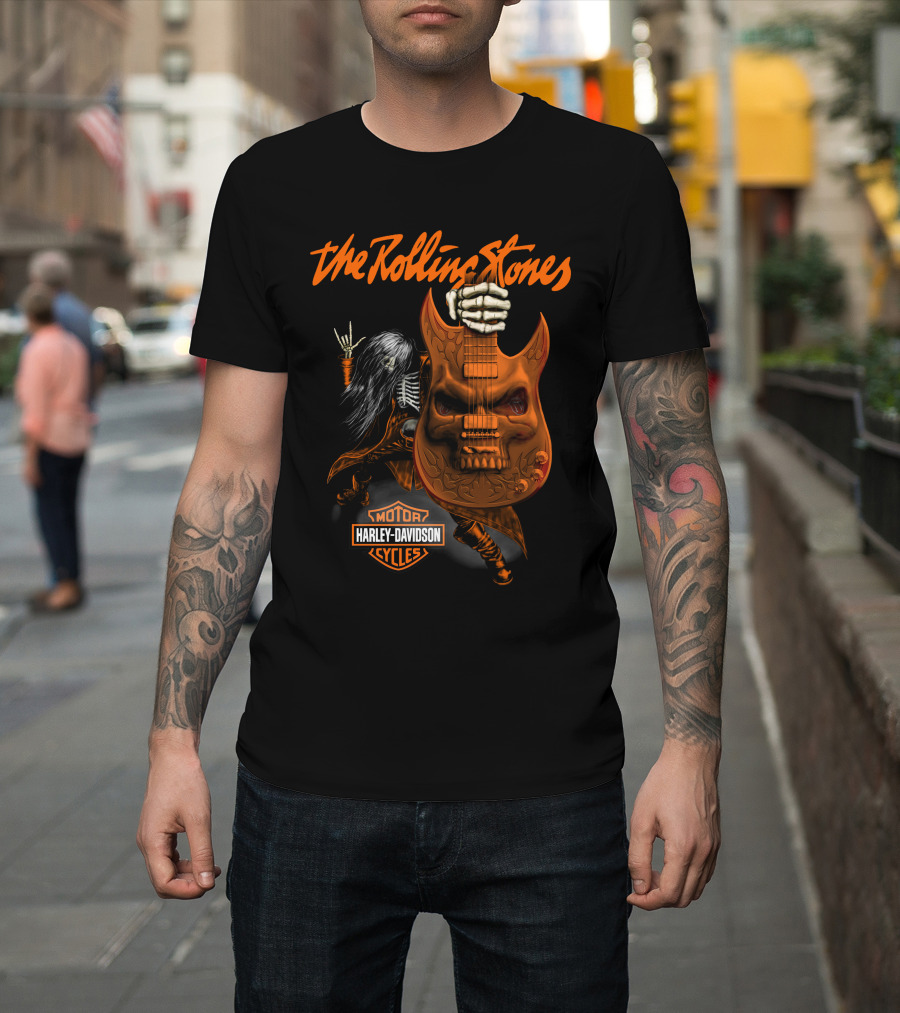 The Rolling Stones Harley Davidson Skeleton Guitar T-Shirt