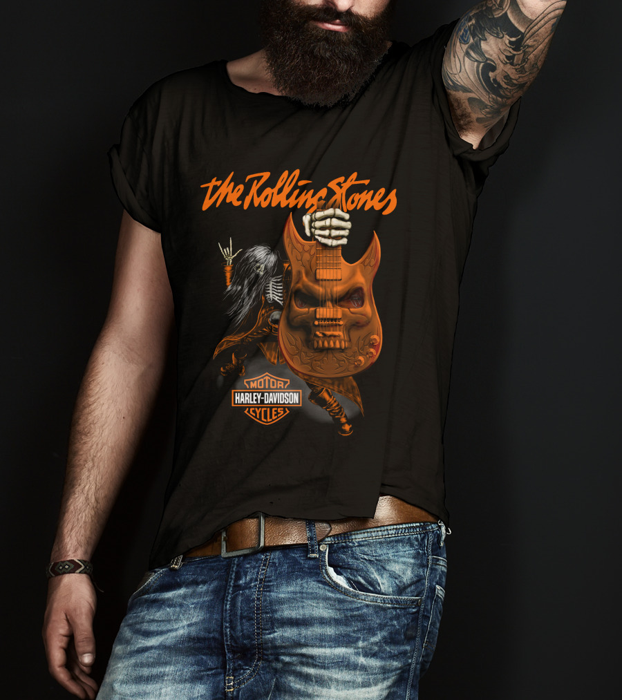 The Rolling Stones Harley Davidson Skeleton Guitar T-Shirt