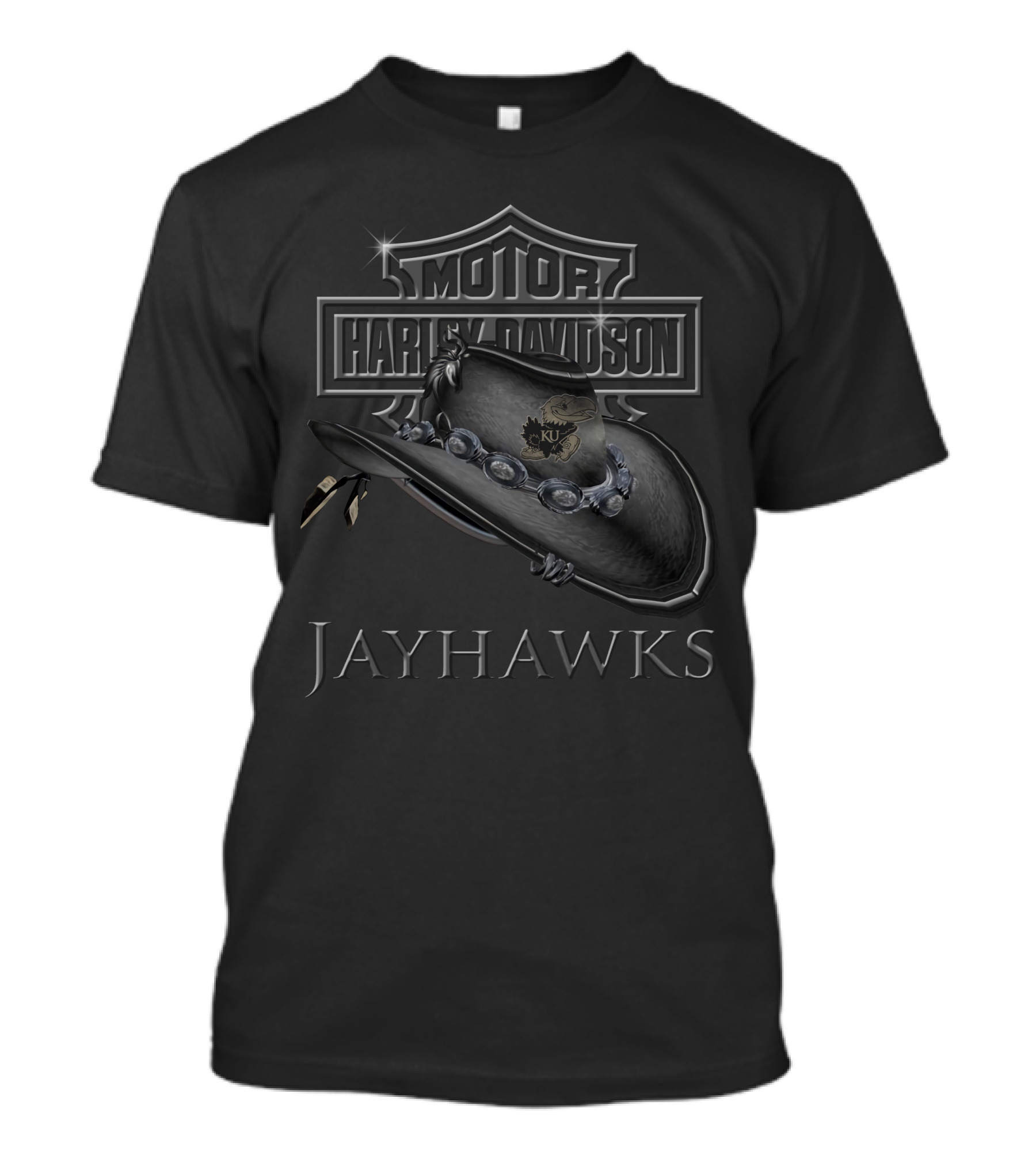 Motor Harley Davidson Ku Jayhawks Cowboy Hat T-Shirt