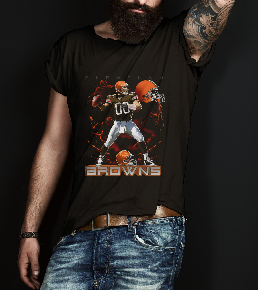 Cleveland Browns Football Quarterback Helmet Graphics T-Shirt