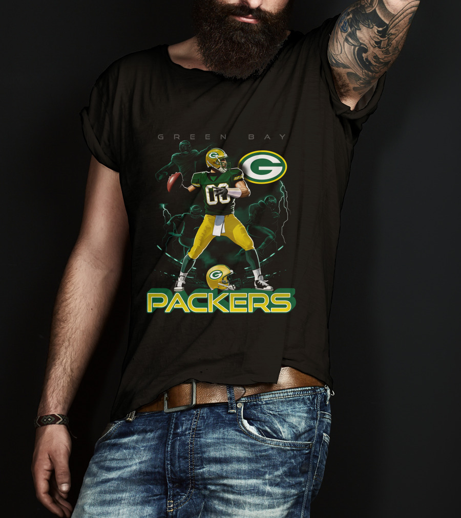 Green Bay Packers Quarterback Action And Helmet T-Shirt
