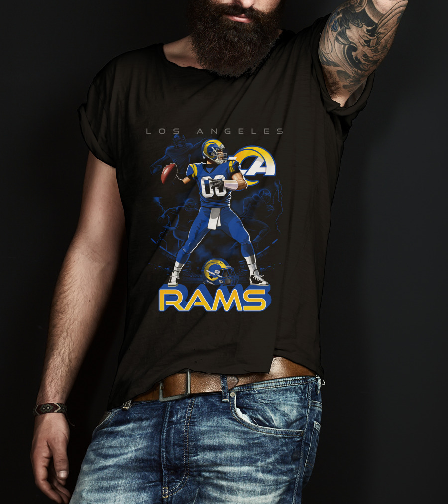 Los Angeles Rams Football Quarterback Player With Helmet And Ball T-Shirt