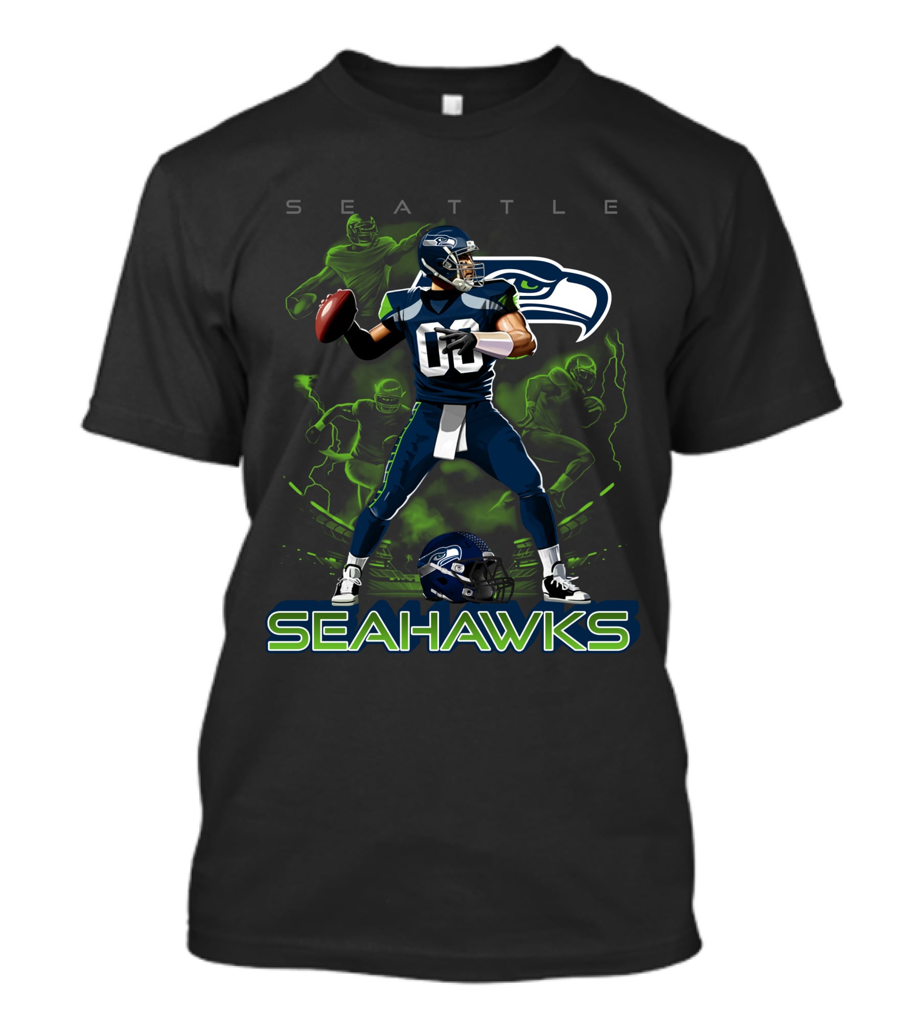 Seattle Seahawks 03 Football Player With Helmet And Neon Green Accents T-Shirt