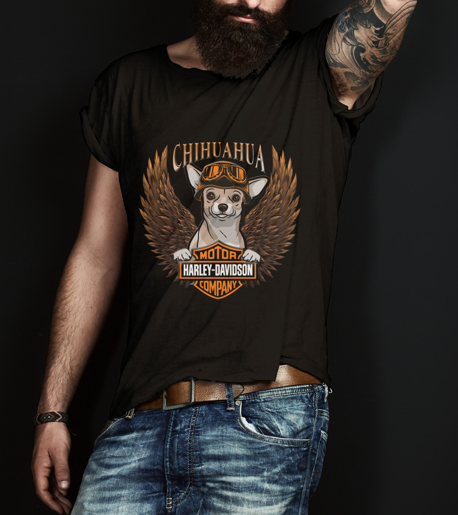 Chihuahua Harley Davidson Motor Company Wings T-Shirt