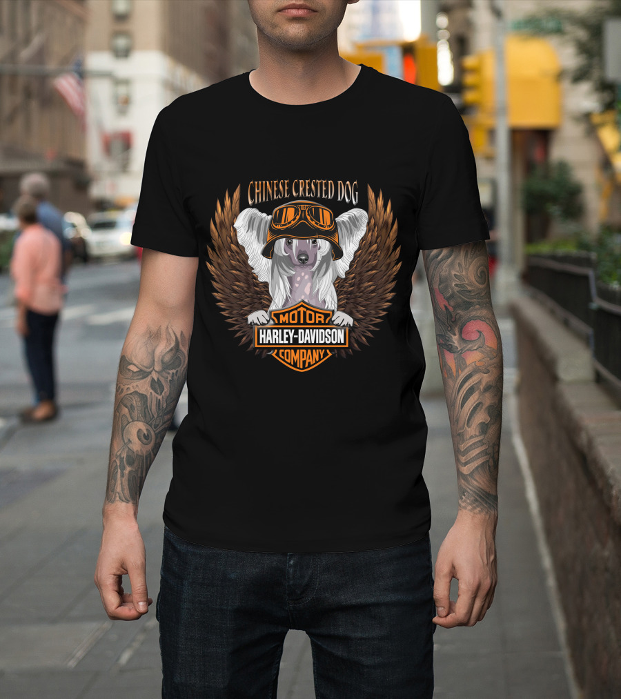 Chinese Crested Dog Harley Davidson Motor Company Winged T-Shirt
