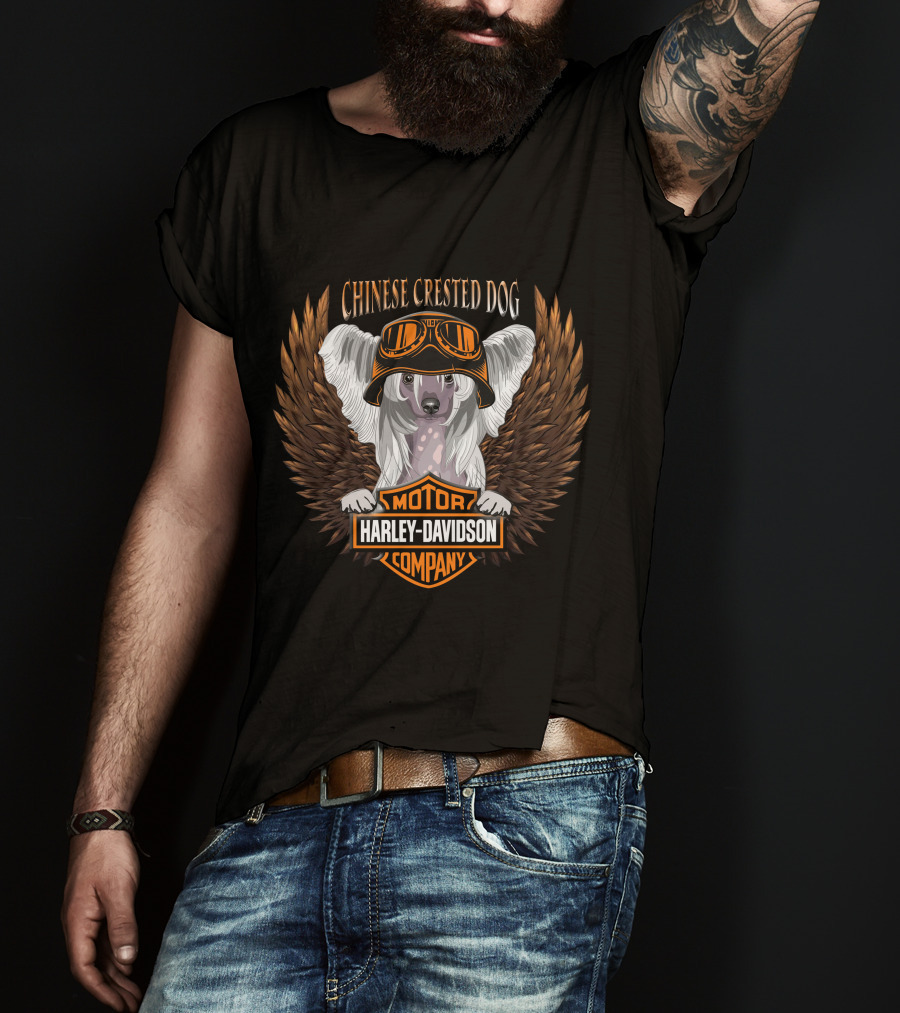 Chinese Crested Dog Harley Davidson Motor Company Winged T-Shirt