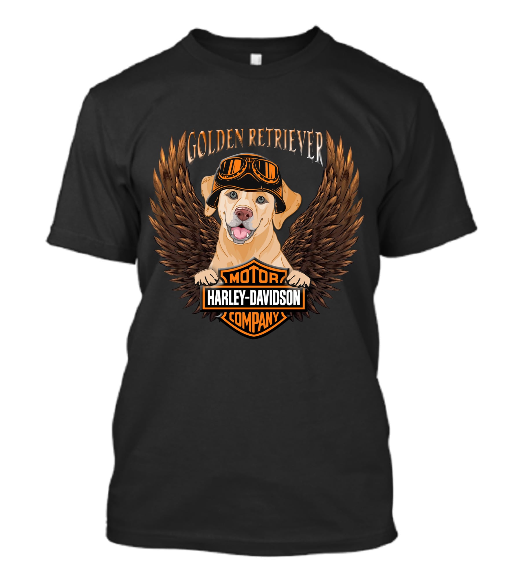 Harley Davidson Golden Retriever Motor Company Winged Logo T-Shirt