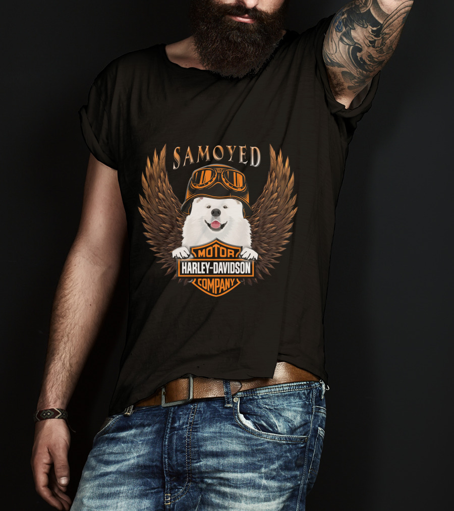 Samoyed Harley Davidson Motor Company Winged Goggles T-Shirt