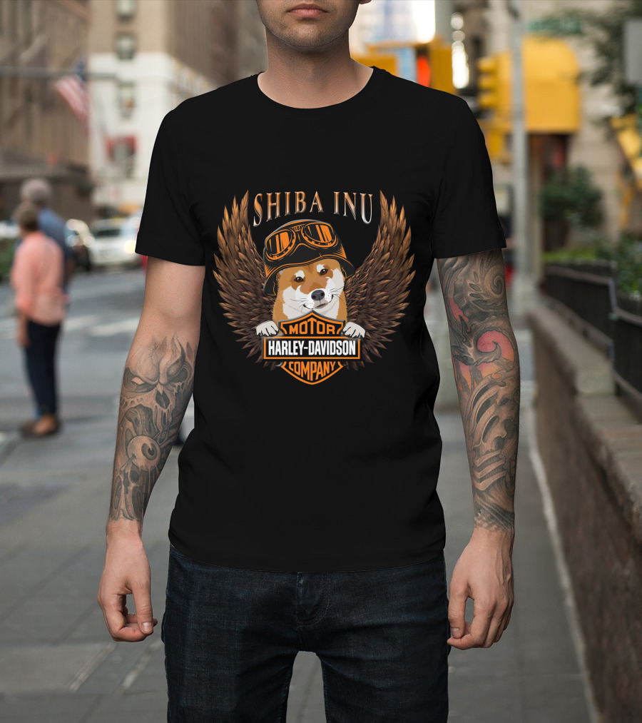 Shiba Inu Harley Davidson Motor Company Wings And Goggles T-Shirt