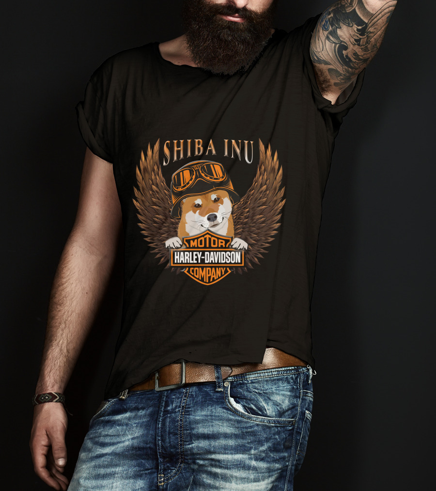 Shiba Inu Harley Davidson Motor Company Wings And Goggles T-Shirt