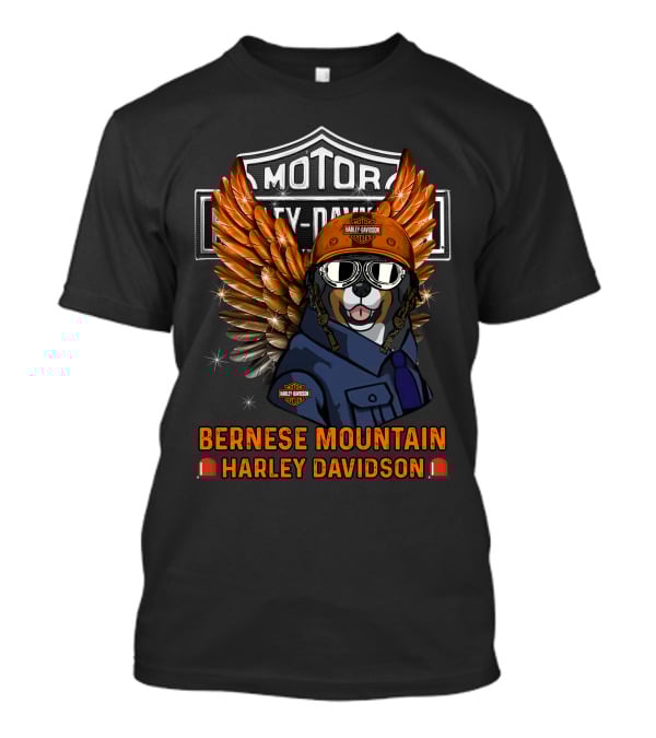 Bernese Mountain Harley Davidson Motorcycle Dog With Wings And Helmet T-Shirt