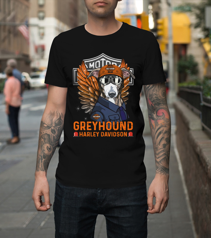 Greyhound Harley Davidson With Wings And Helmet T-Shirt