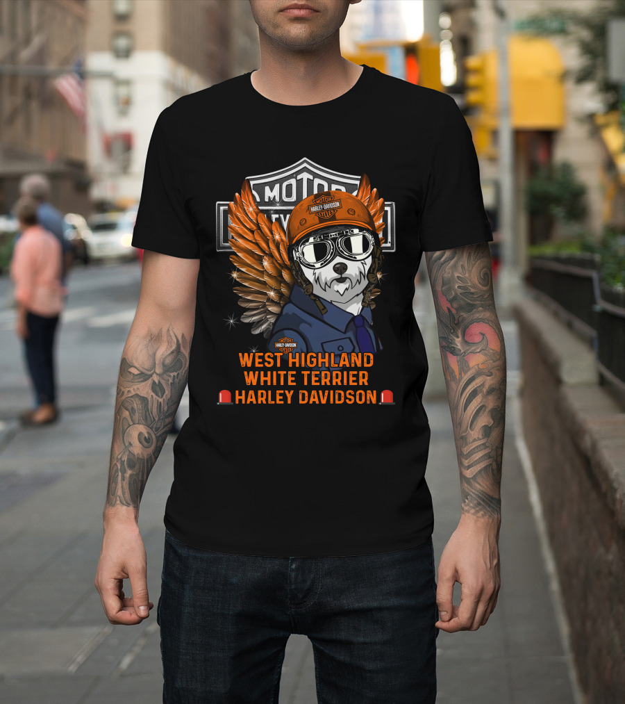 West Highland White Terrier Harley Davidson Moto Wings Rider T-Shirt