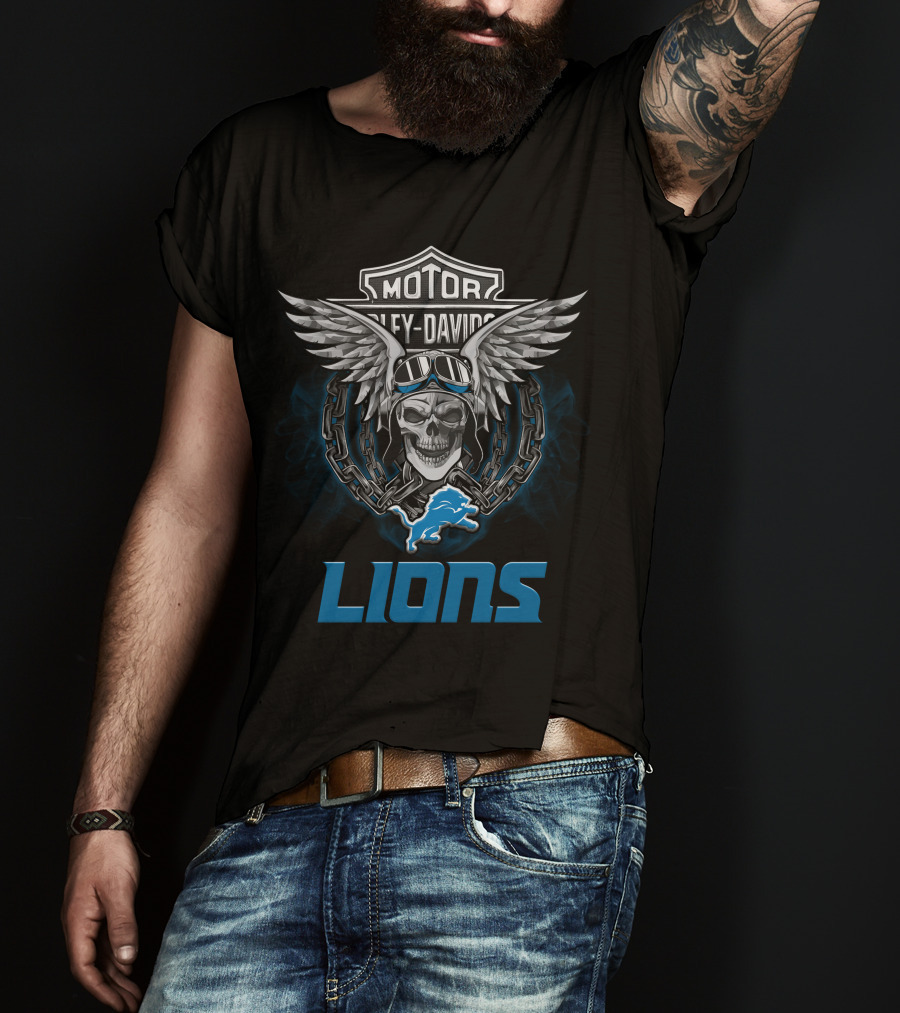 Motor Harley Davidson Nfl Detroit Lions Fans T-Shirt