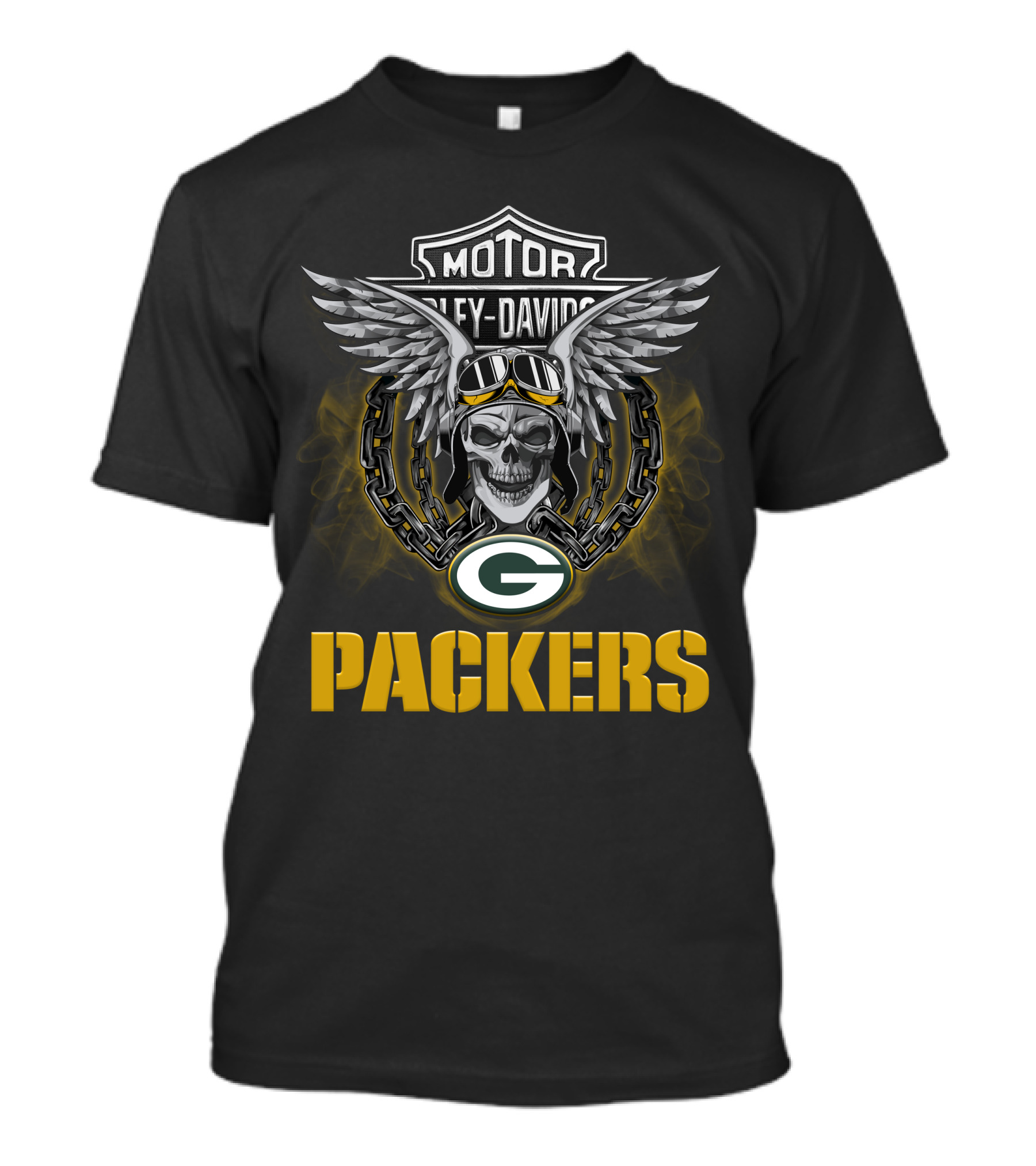 Motor Harley Davidson Green Bay Packers Wings Skull Nfl Football Fans T-Shirt