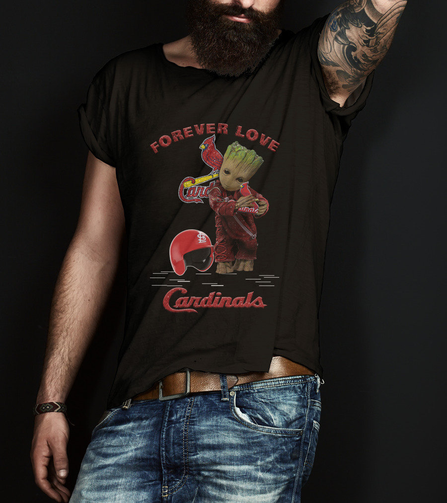 Forever Love St. Louis Cardinals With Groot Helmet Hug For MLB Fans T-Shirt