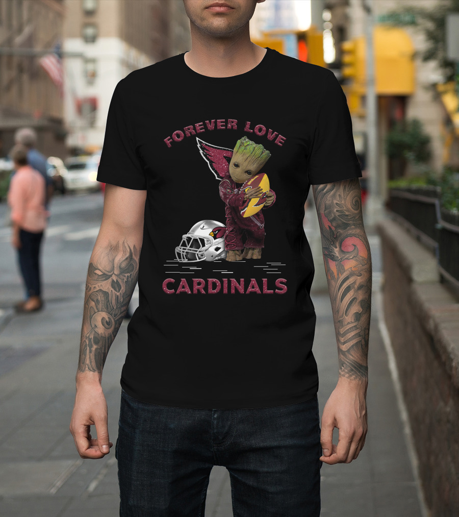 Forever Love Cardinals Groot Holding Football Helmet T-Shirt