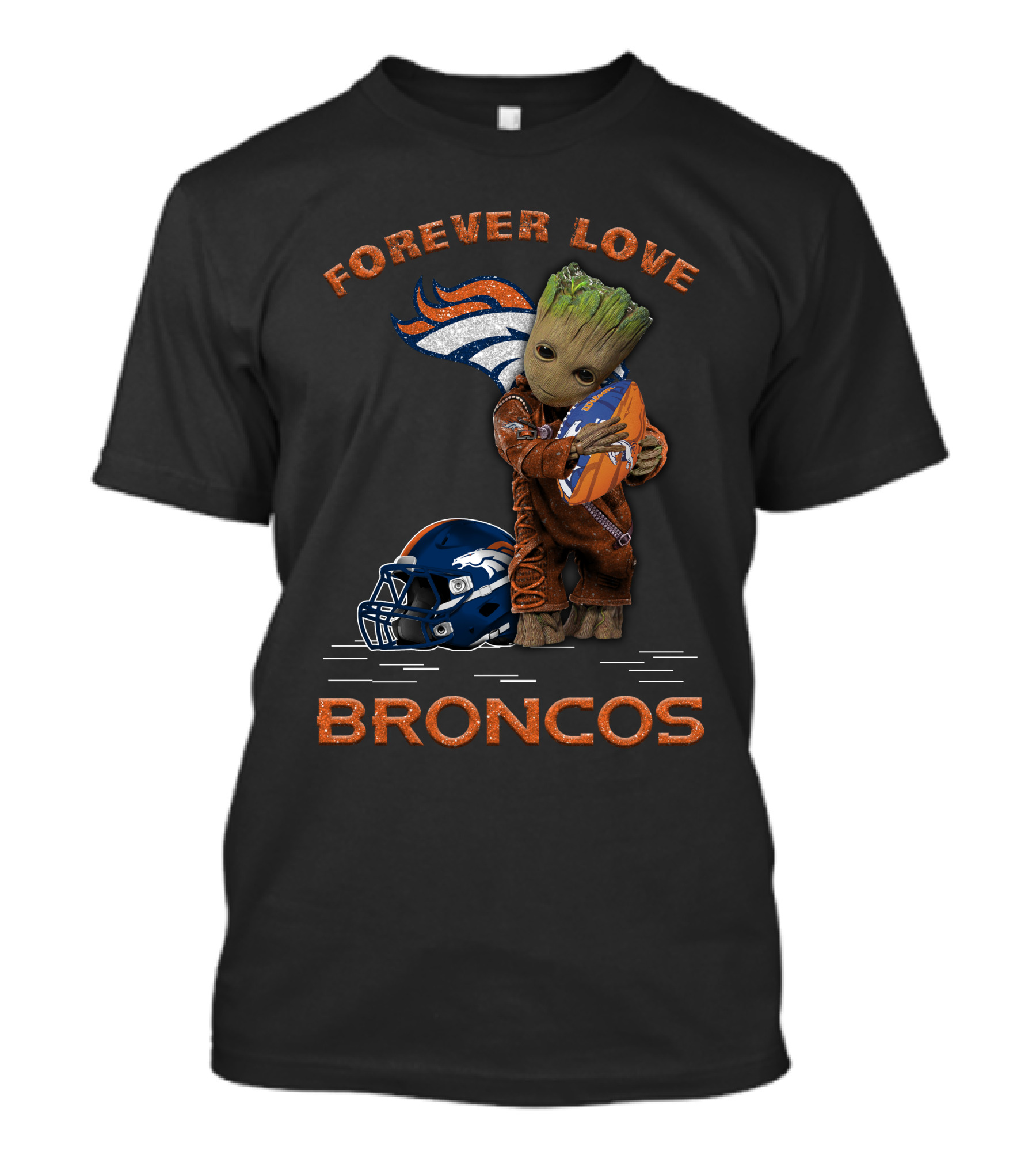 Forever Love Broncos Groot Hugging Football Helmet T-Shirt