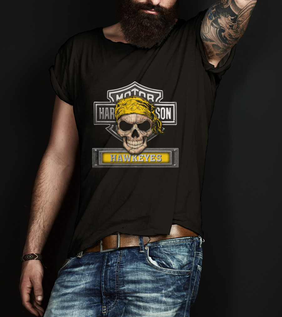 Harley Davidson Skull Yellow Bandana Iowa Hawkeyes T-Shirt
