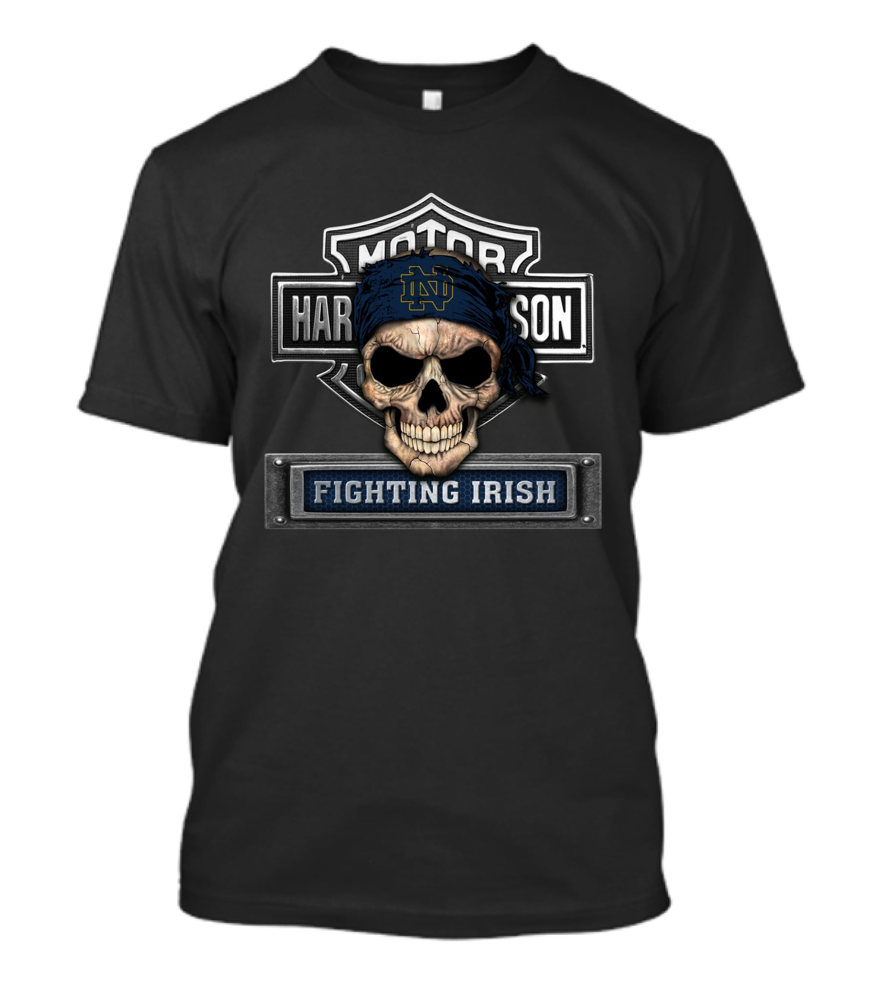 Motor Harley Davidson Notre Dame Fighting Irish Skull Bandana T-Shirt