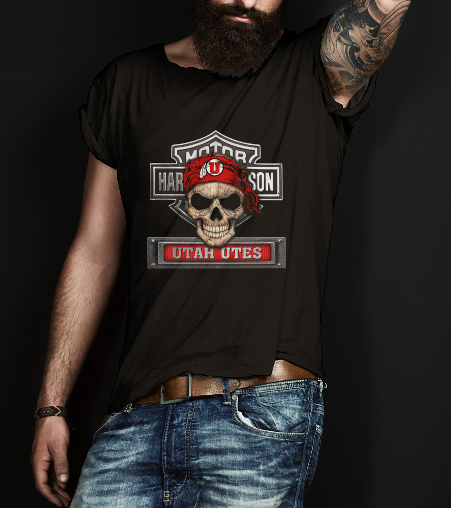 Motor Harley Davidson Utah Utes Skull Bandana T-Shirt