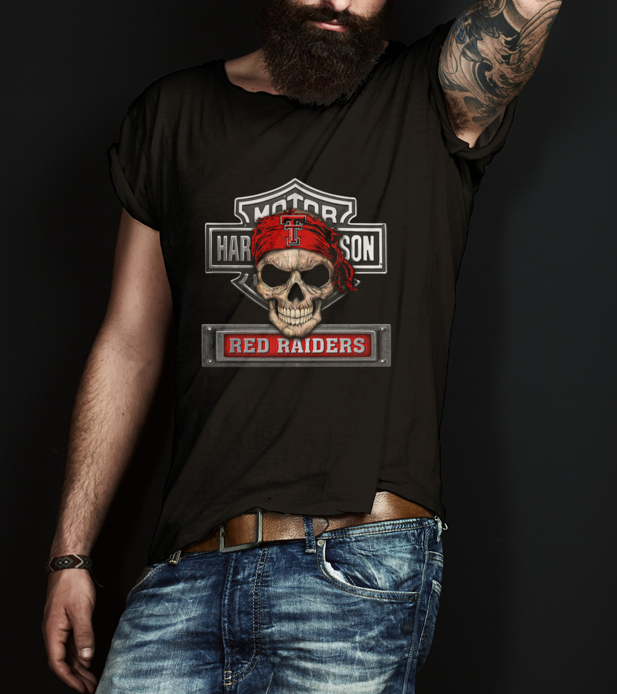 Motor Harley Davidson Texas Tech Red Raiders Skull Bandana T-Shirt