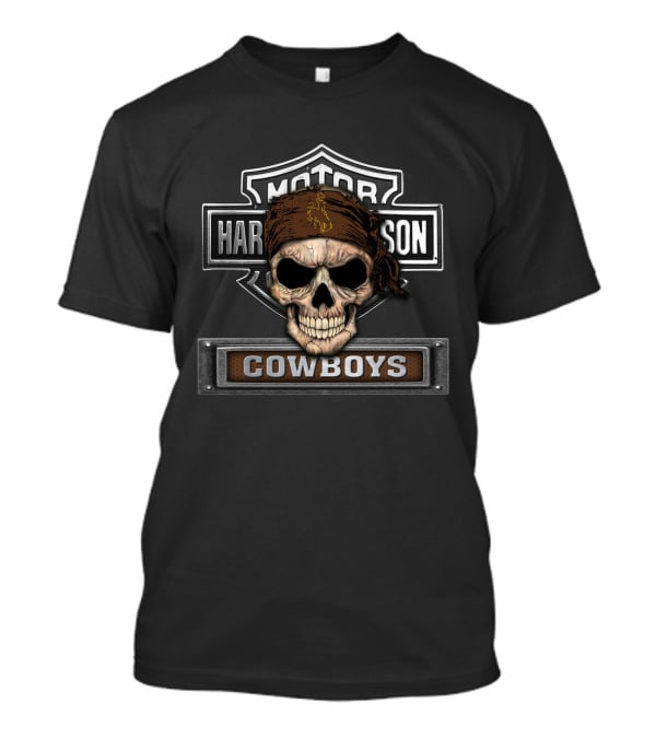 Hd Ncaa Wyoming Cowboys Skull With Harley Davidson Motor Cowboys T-Shirt