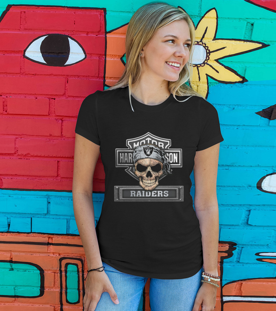 Motor Harley Davidson Raiders Skull Las Vegas Nfl T-Shirt