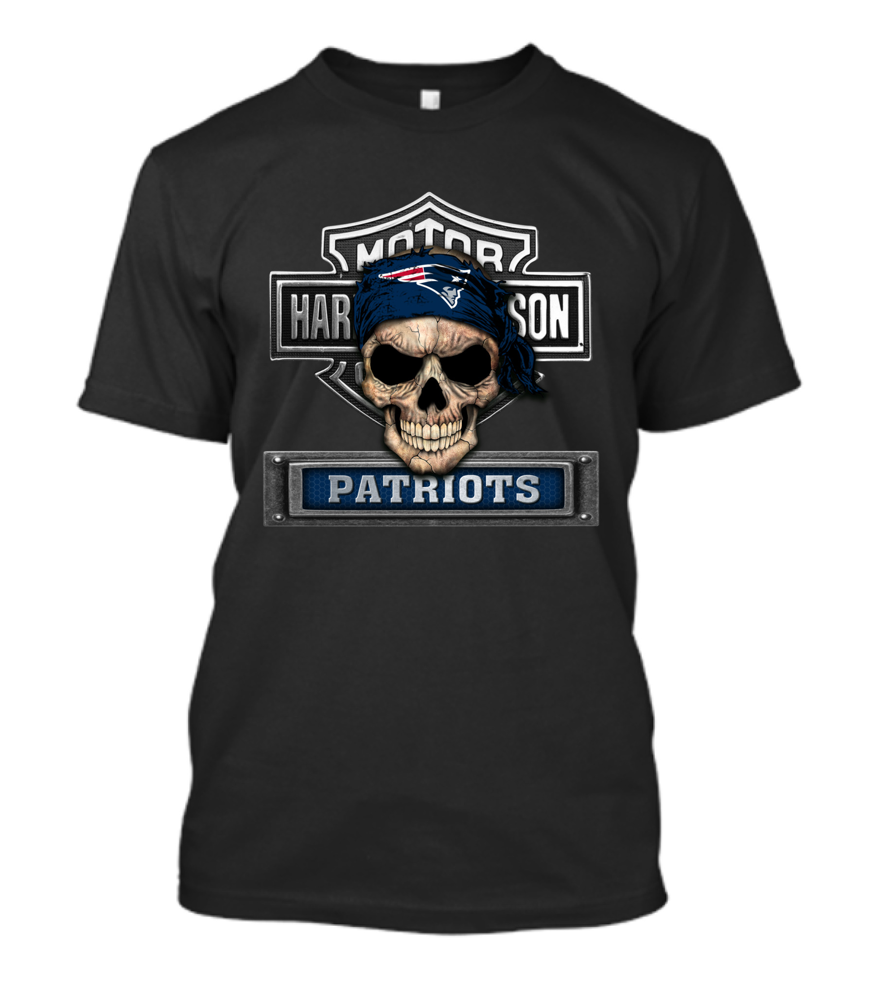 Harley Davidson Motor Patriots Nfl New England Skull Bandana T-Shirt