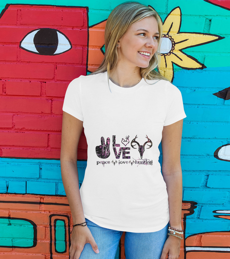 Peace Love Hunting Antler Symbolism Wildlife Passion T-Shirt