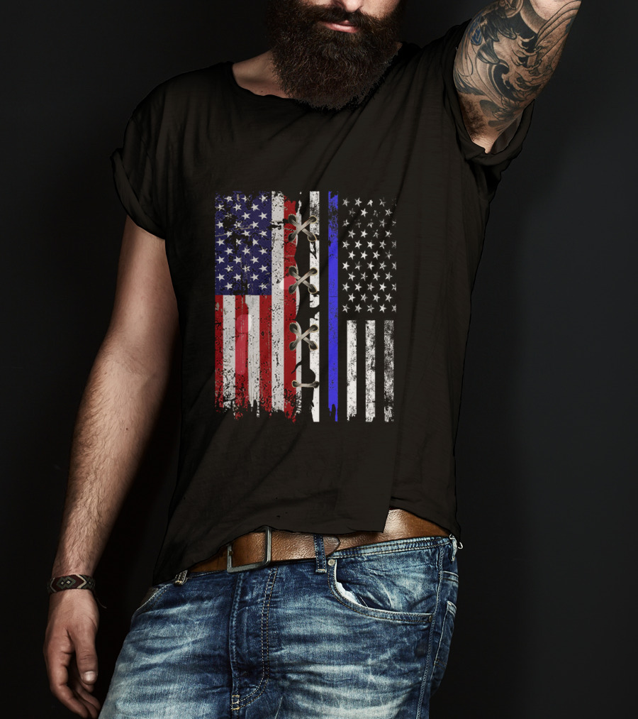 American Flag Thin Blue Line Split T-Shirt